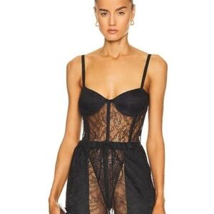 LaQuan Smith Black Sheer Lace Bodysuit